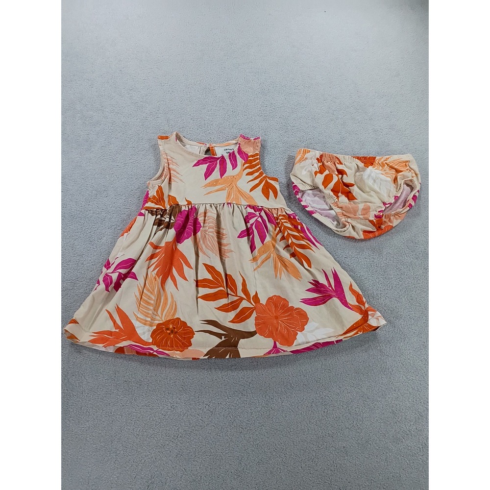 Carter's Baby Girl Tropical Floral Dress Set Orange 18M Matching Diaper Cover
